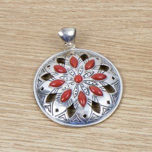 Jean Lin Sterling Silver 925 Pendant Carnelian Red